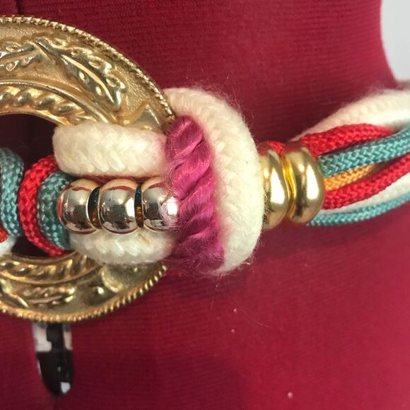Bohemian Style Vibrant Multicolor Rope Belt Gold & Silver Details 32" Size Small - Picture 5 of 12